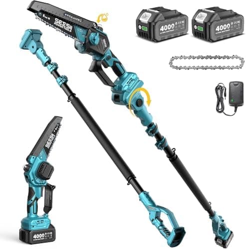 SEESII 2-in-1 Akku Hochentaster, |87m Reichweite elektrische Kettensäge mit 2 x 4000 mAh Batterien für Baumtrimmen und A