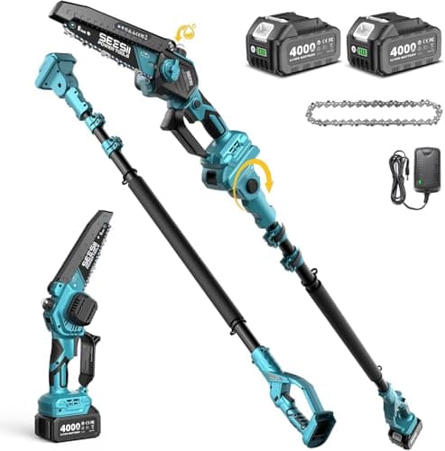 SEESII 2-in-1 Akku Hochentaster, |87m Reichweite elektrische Kettensäge mit 2 x 4000 mAh Batterien für Baumtrimmen und A