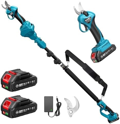 SeeSii Akku Baumschere - Langlebige Batterie mit 2x2000 mAh Kapazität - Bypass-Klingen - Für professionelle Gartenarbeit