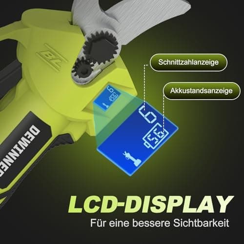 DEWINNER Akku Elektrische Gartenschere – Brushless Motor, SK5 Klinge, 25mm Schnitt, 2x2000mAh Akku, ideal für Bäume, Blu