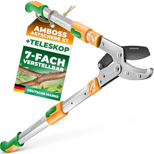GRÜNTEK SMART-CUT AMBOSS-Astschere 685-1015 mm, gehärtete Klinge, 7-Fach verstellbare Griffe, perfekt für Baumkötter!