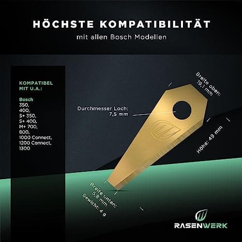 RASENWERK® Hochwertige Mährobotermesser für Bosch Indego - Universal Ersatzklingen - Titancarbid legierte Klingen, 36 St