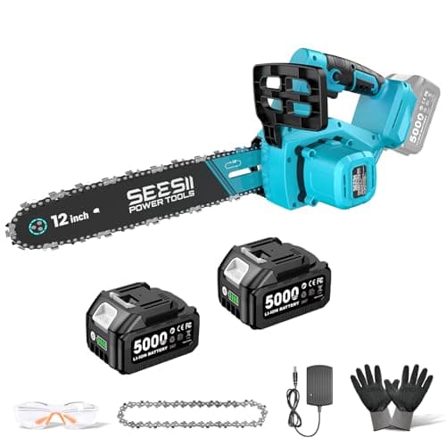 SEESII 18V Mini Kettensäge, Einhand Aufchargebare Säge mit Automatischem Ölversorgung, Ideal für Gartenarbeiten und Holz