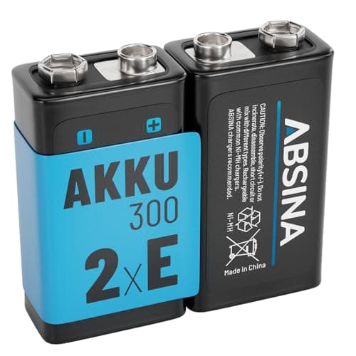 ABSINA 9V Blockbatterie NiMH wiederaufladbar mit min. 270mAh & 8,4V - Rechargeable Battery - E-Block Akku für Hausgebrau