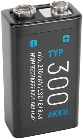 ABSINA 9V Blockbatterie NiMH wiederaufladbar mit min. 270mAh & 8,4V - Rechargeable Battery - E-Block Akku für Hausgebrau