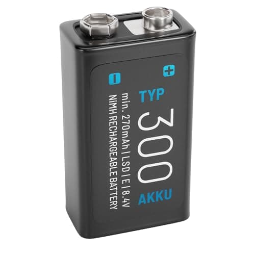 ABSINA 9V Blockbatterie NiMH wiederaufladbar mit min. 270mAh & 8,4V - Rechargeable Battery - E-Block Akku für Hausgebrau