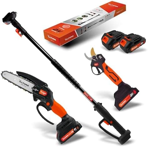Altuna Akku-Gartenschere KitTitan - Elektrische Kettensäge + Elektrische Gartenschere + Teleskopstange 1,63 Meter + 2 Ak