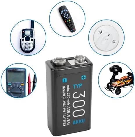 ABSINA 9V Blockbatterie NiMH wiederaufladbar mit min. 270mAh & 8,4V - Rechargeable Battery - E-Block Akku für Hausgebrau