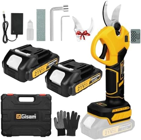 Gisam Akku Gartenschere Gelb - Elektrische Astschere 40MM mit 2 x 2Ah Batterien & LCD Display - Hecken & Obstbaums Besch