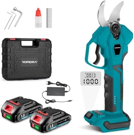 Yofidra Akku Astschere 21V Für Gartenliebhaber | Bürstenloser Motor und LCD Schnittzähler | 2 x 2000mAh Akkus | SK5 Klin