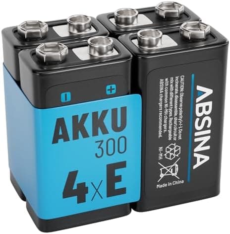 ABSINA 9V Blockbatterie NiMH wiederaufladbar mit min. 270mAh & 8,4V - Rechargeable Battery - E-Block Akku für Hausgebrau