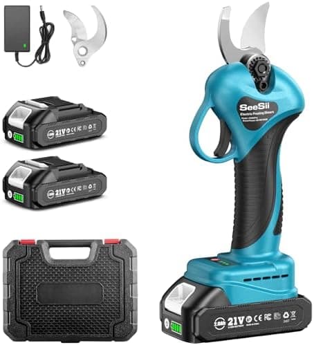 SeeSii Akku Baumschere - Langlebige Batterie mit 2x2000 mAh Kapazität - Bypass-Klingen - Für professionelle Gartenarbeit