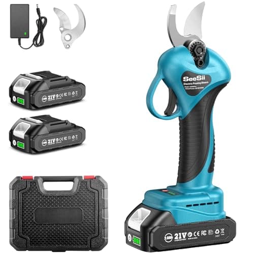 SeeSii Akku Baumschere - Langlebige Batterie mit 2x2000 mAh Kapazität - Bypass-Klingen - Für professionelle Gartenarbeit