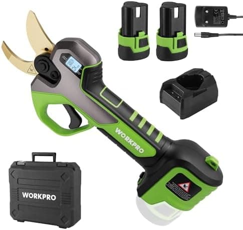 WORKPRO 12V Akku Heckenschere mit bürstenlosem Motor, professionelle Gartenschere für Garten und Obstbäume, 2-Akku-Koffe