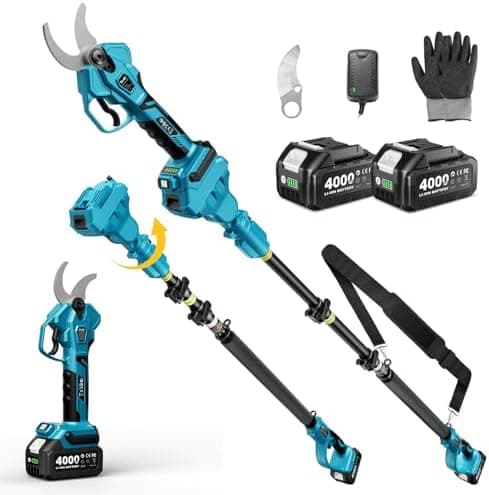 SEESII Akku Elektrische Gartenschere PS041Pro - 4,5 m Reichweite, 2x 4,0Ah Akkus, Brushless Motor, SK5 Klinge