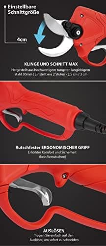 STREND PRO Akku Gartenschere max 40mm Schnitte | Professional | 10 Stunden Batterie-Leben