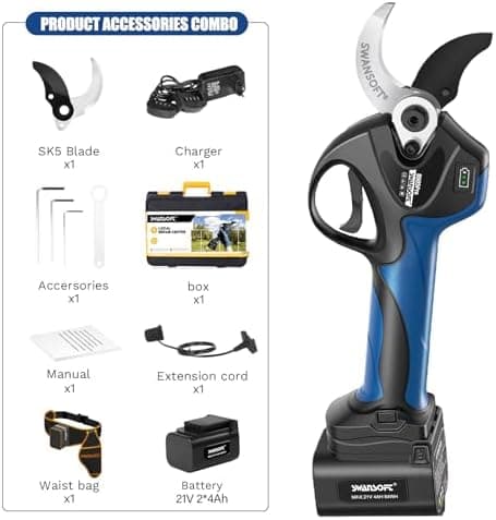 SWANSOFT Professionelle Elektrische Gartenschere Akku mit Verlängerungskabel für Weinberge und Obstgärte
| SWANSOFT 40