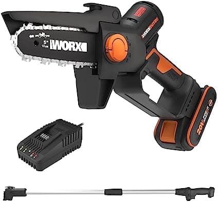 WORX Akku Mini Kettensäge 18V MAX PowerShare 12 cm vibrationsarm leicht Verlängerungsstange 1 Akku 1 Ladegerät
