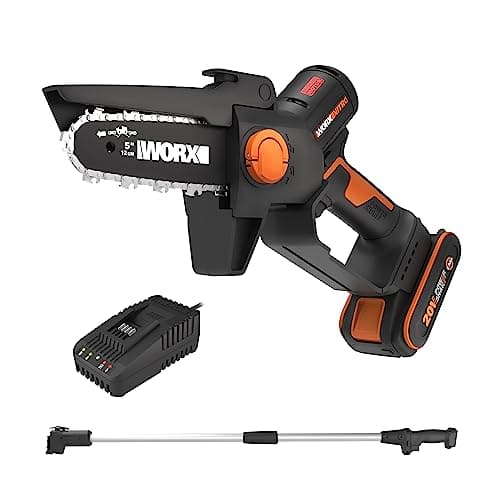 WORX Akku Mini Kettensäge 18V MAX PowerShare 12 cm vibrationsarm leicht Verlängerungsstange 1 Akku 1 Ladegerät