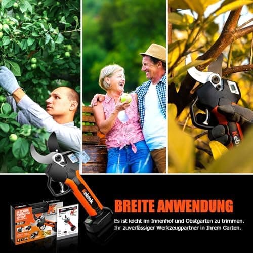 Kebtek Elektrische Gartenschere 40MM - Professionelle Akku Gartenschere 18V, 2Pack 2AH Lithium Batterie