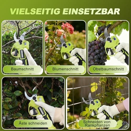 DEWINNER Akku Elektrische Gartenschere – Brushless Motor, SK5 Klinge, 25mm Schnitt, 2x2000mAh Akku, ideal für Bäume, Blu