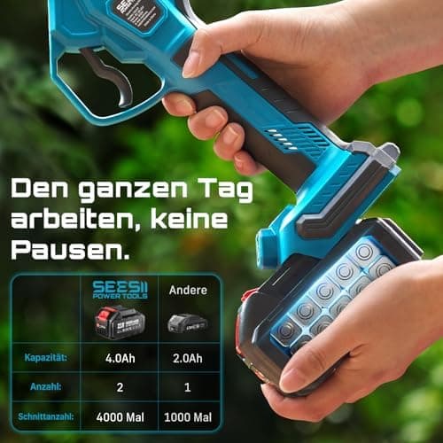 SEESII Akku Astschere CS440 – Bürstenloses elektrisches Gartengerät mit SK5-Klinge und 2 * 4000 mAh Akkus, für professio
