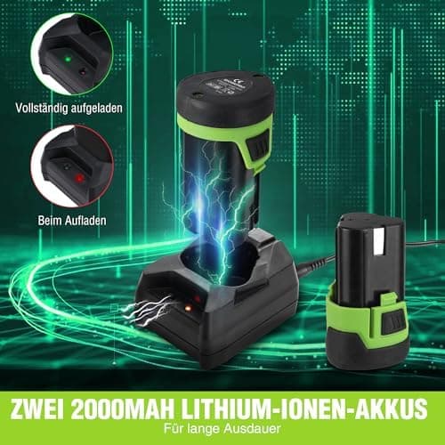 WORKPRO 12V Akku Heckenschere mit bürstenlosem Motor, professionelle Gartenschere für Garten und Obstbäume, 2-Akku-Koffe