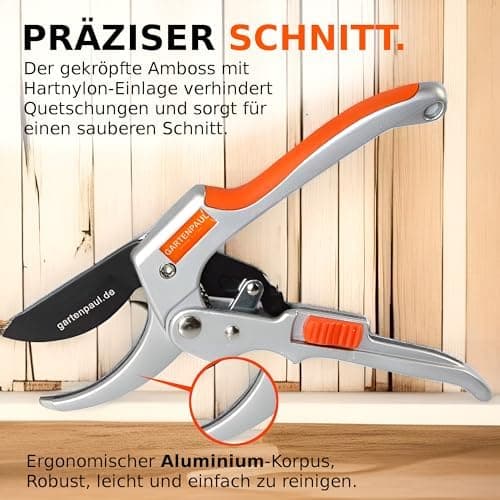 GARTENPAUL Premium Gartenschere mit Ratschenfunktion, robuste Profi-Qualität, 30 Jahre Qualität für Gartenfreunde
