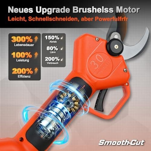 Kebtek Professionelle 2025 NEU Elektrische Gartenschere, 16.8V 30mm Laufzeit 8-10H Sicherheitsschalter, Heavy Duty Garte