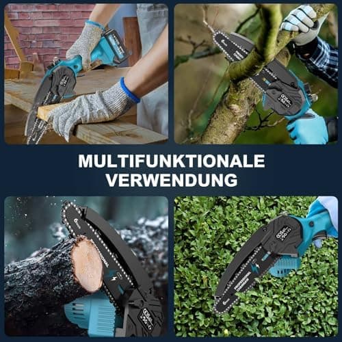 Mini Kettensäge mit Akku 2x4000mAh + Automatische Öler + DIY + Elektrische Akku Kettensäge für Gartenarbeiten + Compact