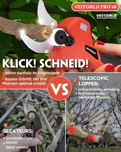 Veitorld Astschere Teleskop, 2000mAh Akku, Teleskopstange 130-245 cm, Geschenk für Männer zu Valentinstag