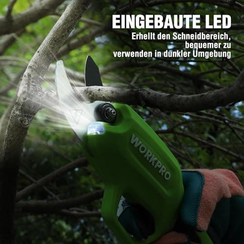 WORKPRO 7,2V Akku Gartenschere für Professionelle und Hobbygärtner im Garten und Wald mit 19mm Schnittdurchmesser und 2A