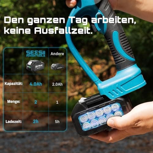 SEESII Akku Elektrische Gartenschere PS041Pro - 4,5 m Reichweite, 2x 4,0Ah Akkus, Brushless Motor, SK5 Klinge