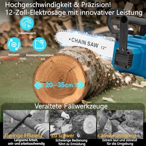 BIAOQINBO Akku Kettensäge, 12 Zoll Tragbar für Gartenarbeiten(Blau)  
BIAOQINBO Akku Kettensäge 21v für Schneiden von Äs