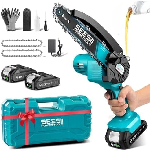 SEESII Akku-Kettensäge 8000mAh 6 Zoll für Gartenarbeiten Handicraftenierte Holzschere