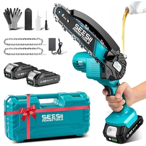 SEESII Akku-Kettensäge 8000mAh 6 Zoll für Gartenarbeiten Handicraftenierte Holzschere