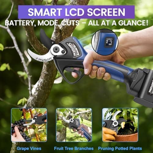 SWANSOFT Schrittweise Aktualisierung 21V Elektrische Gartenschere 1050W, 4000mAh Akku x2, Bürstenloser Motor LCD Display