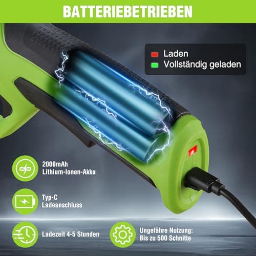 WORKPRO 7,2V Akku Gartenschere für Professionelle und Hobbygärtner im Garten und Wald mit 19mm Schnittdurchmesser und 2A
