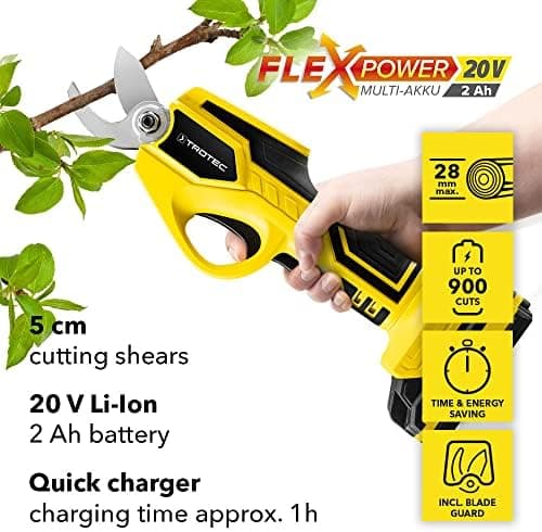 TROTEC Akku Astschere PGSS 15-20V – Multi Akku 20V 2 Ah Einschaltschutz & Fingerschutz für Hartholz und Weichholz