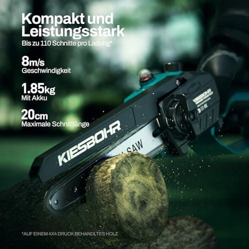 KIESBOHR Akku-Kettensäge 8 Zoll für Profis mit Kettenschmiersystem Batteriebetrieb