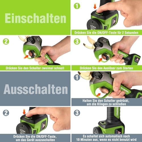 WORKPRO 12V Akku Heckenschere mit bürstenlosem Motor, professionelle Gartenschere für Garten und Obstbäume, 2-Akku-Koffe