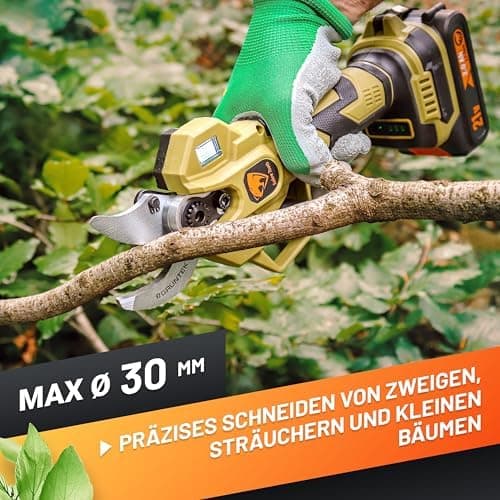 GRÜNTEK Akku Astschere 21V 2Ah Elektrische Gartenschere Makita-Kompatibel für Profis im Garten-Baumbestockung Sk5 Klinge