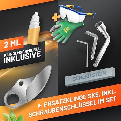GRÜNTEK Akku Astschere 21V 2Ah Elektrische Gartenschere Makita-Kompatibel für Profis im Garten-Baumbestockung Sk5 Klinge