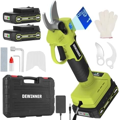 DEWINNER Akku Elektrische Gartenschere – Brushless Motor, SK5 Klinge, 25mm Schnitt, 2x2000mAh Akku, ideal für Bäume, Blu