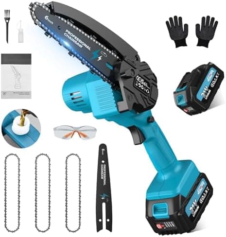 Mini Kettensäge mit 2 Akku und 8000mAh/21V, ideal für Gartenarbeit und DIY-Einhand Kettensäge der Baumsäge. Elektrische