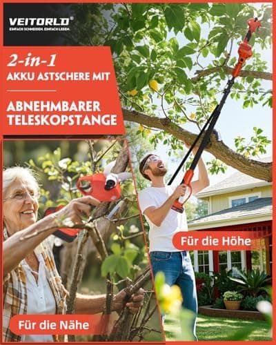 Veitorld Astschere Teleskop, 2000mAh Akku, Teleskopstange 130-245 cm, Geschenk für Männer zu Valentinstag