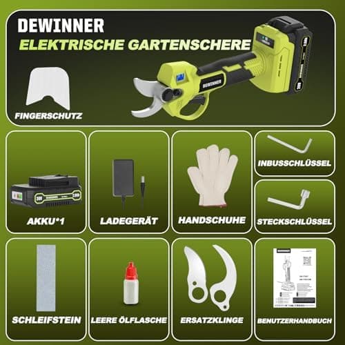 DEWINNER Akku Astschere - Elektrische Gartenschere mit Brushless Motor und LCD Display für Bäume, Blumen & Sträucher - 2