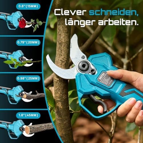 SEESII Akku Elektrische Gartenschere PS041Pro - 4,5 m Reichweite, 2x 4,0Ah Akkus, Brushless Motor, SK5 Klinge