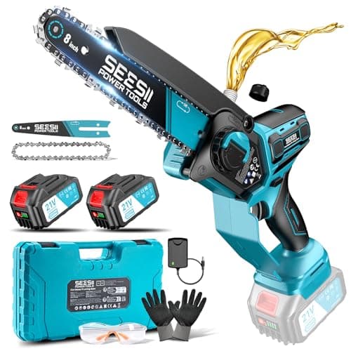 SEESII 18V Mini Kettensäge, Einhand Aufchargebare Säge mit Automatischem Ölversorgung, Ideal für Gartenarbeiten und Holz