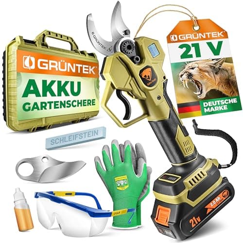 GRÜNTEK Akku Astschere 21V 2Ah Elektrische Gartenschere Makita-Kompatibel für Profis im Garten-Baumbestockung Sk5 Klinge